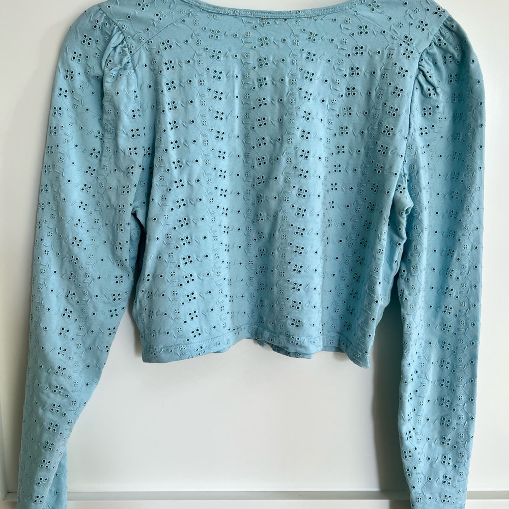 Loveshackfancy Light Blue Eyelet Button-Up Top - image 3